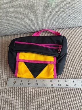 Vintage Fanny pack Women’s Black, Yellow & Pink Canvas Crossbody Bag purse